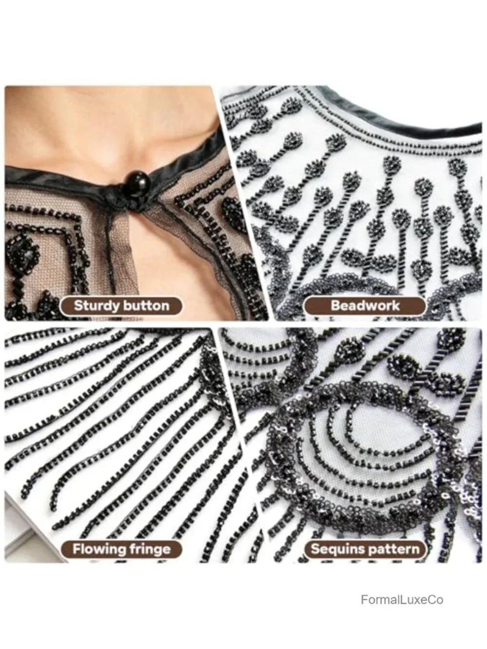 1920s Beaded Shawl Wrap Women Fringe Sequin Evening Cape Flapper Party Wedding